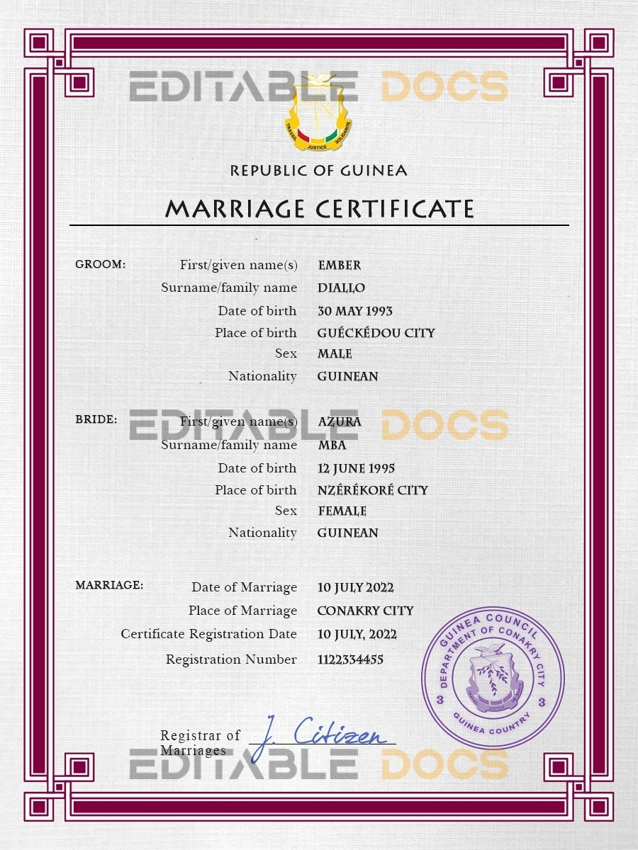 Guniea Marriage Certificate | Editable PSD Templates