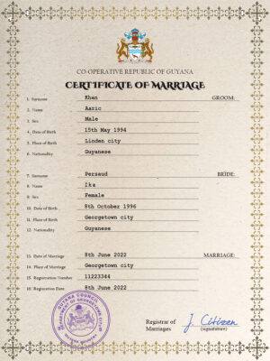 Guyana Marriage Certificate Editable PSD Templates