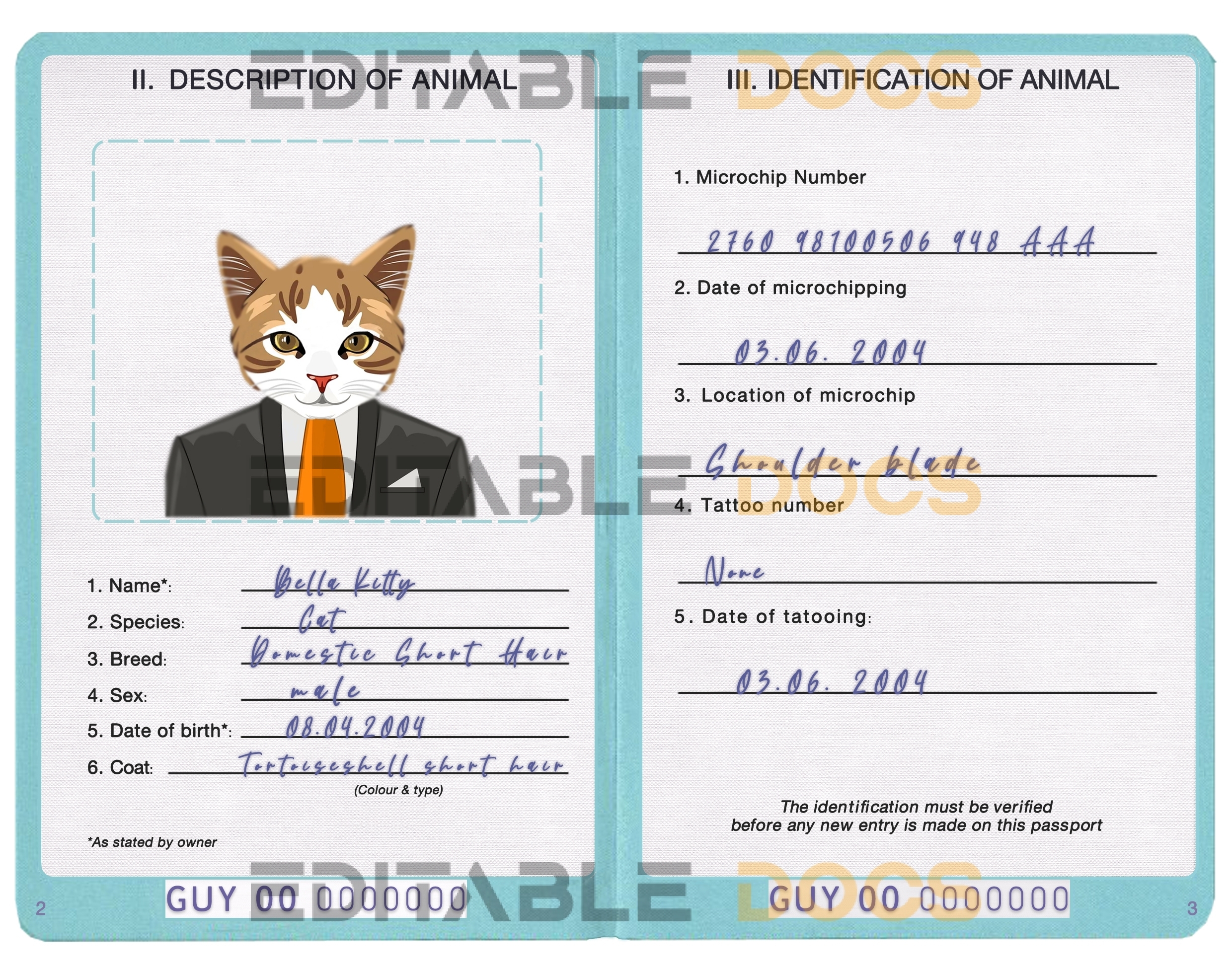 Guyana cat Fake PSD Passport | Instant Download