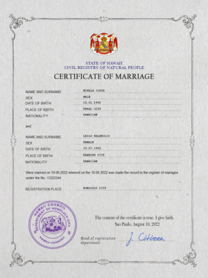 Hawaii Marriage Certificate Editable PSD Templates