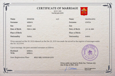 Holy See Marriage Certificate Editable PSD Templates