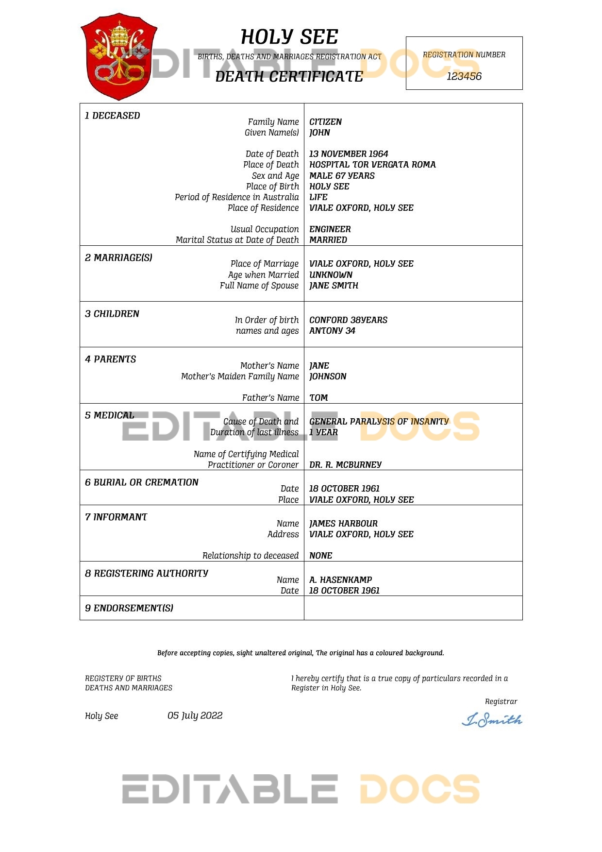 Fillable Holy See Death PDF Templates | Blank Docs