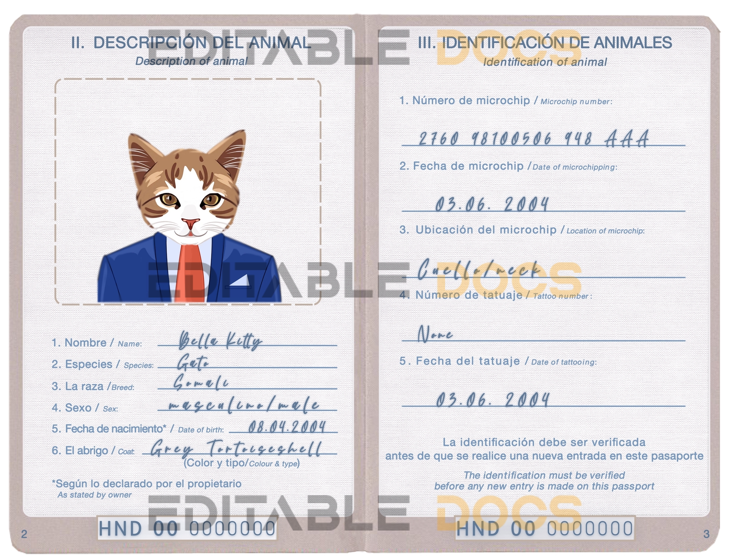 Honduras cat Fake PSD Passport | Instant Download