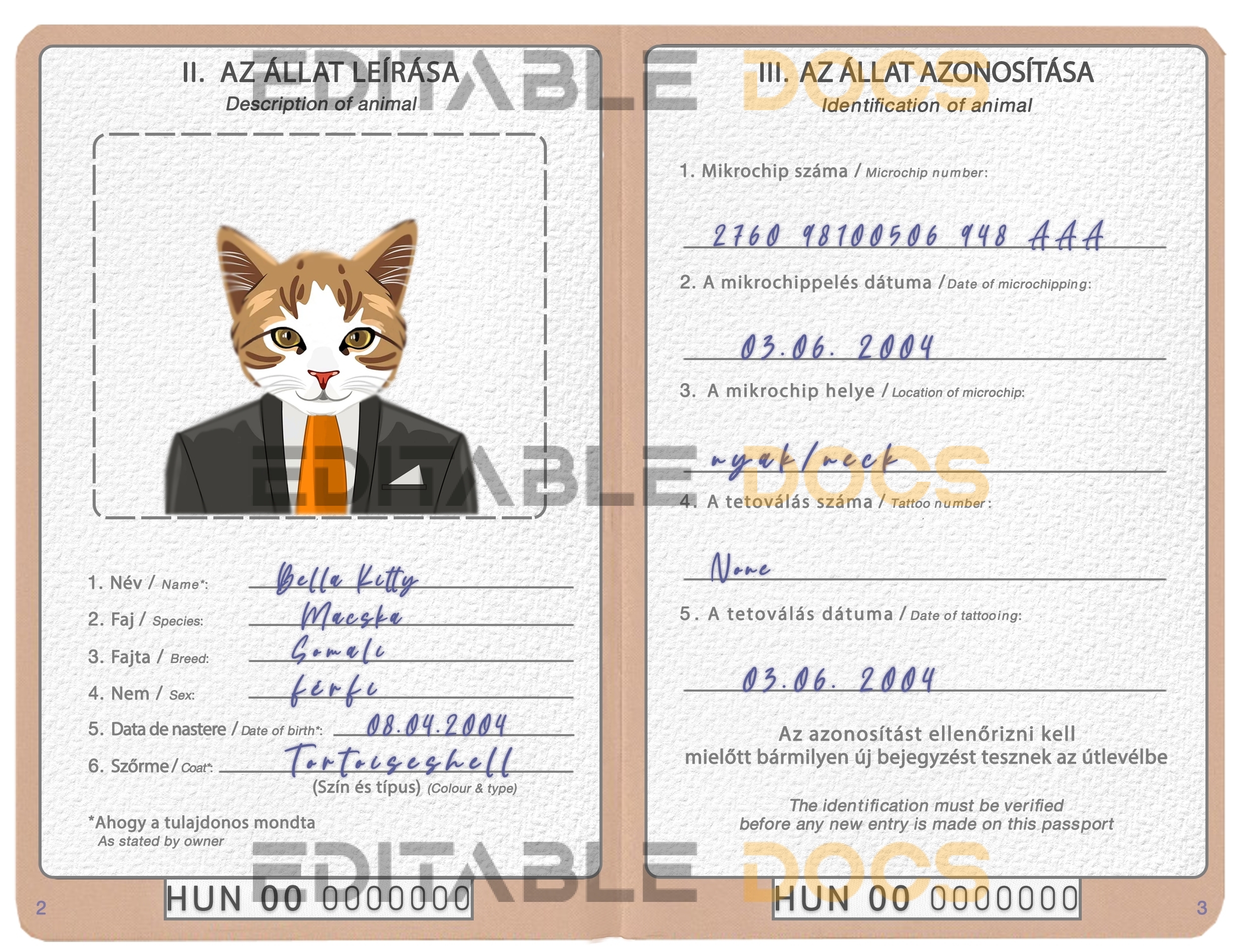 Hungary cat Fake PSD Passport | Instant Download