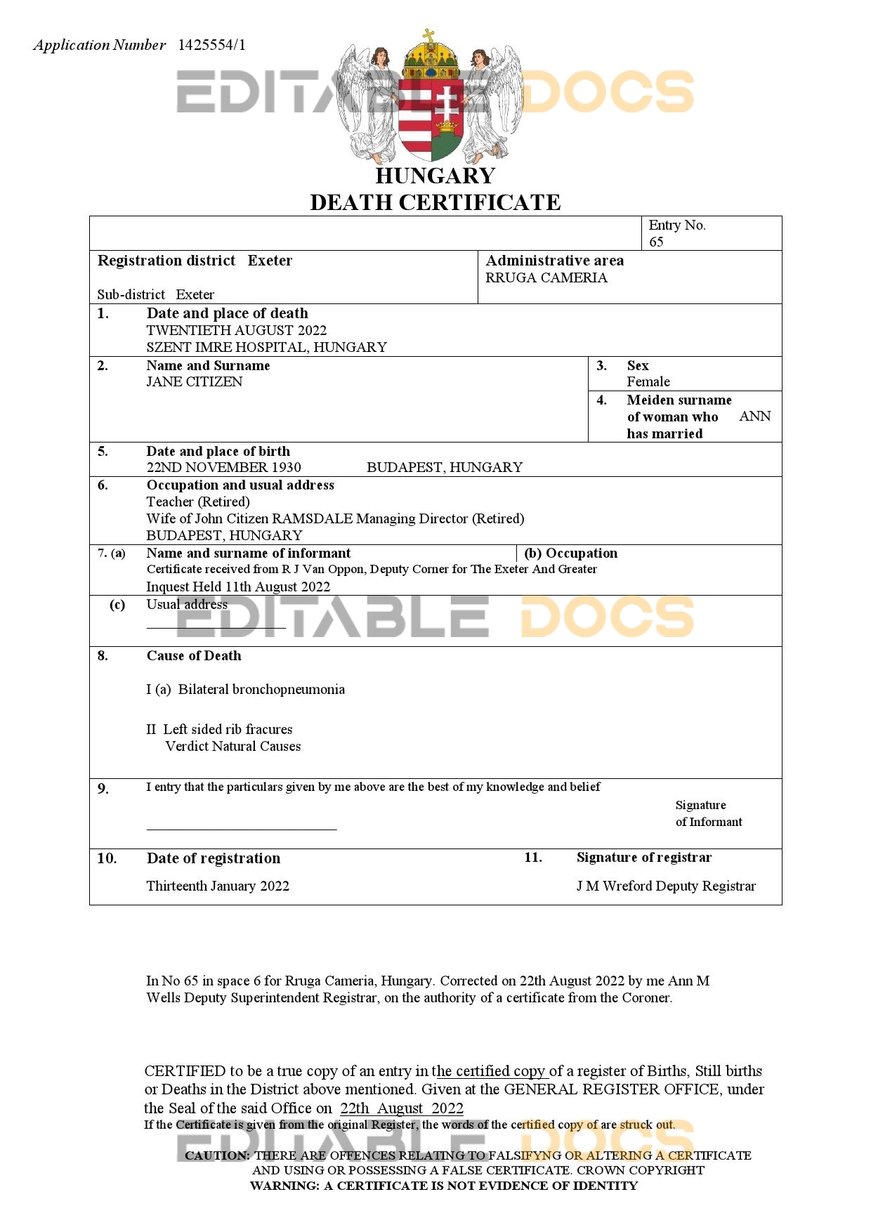 Fillable Hungary Death PDF Templates | Blank Docs