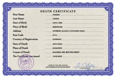 Hungary vital record death certificate PSD template