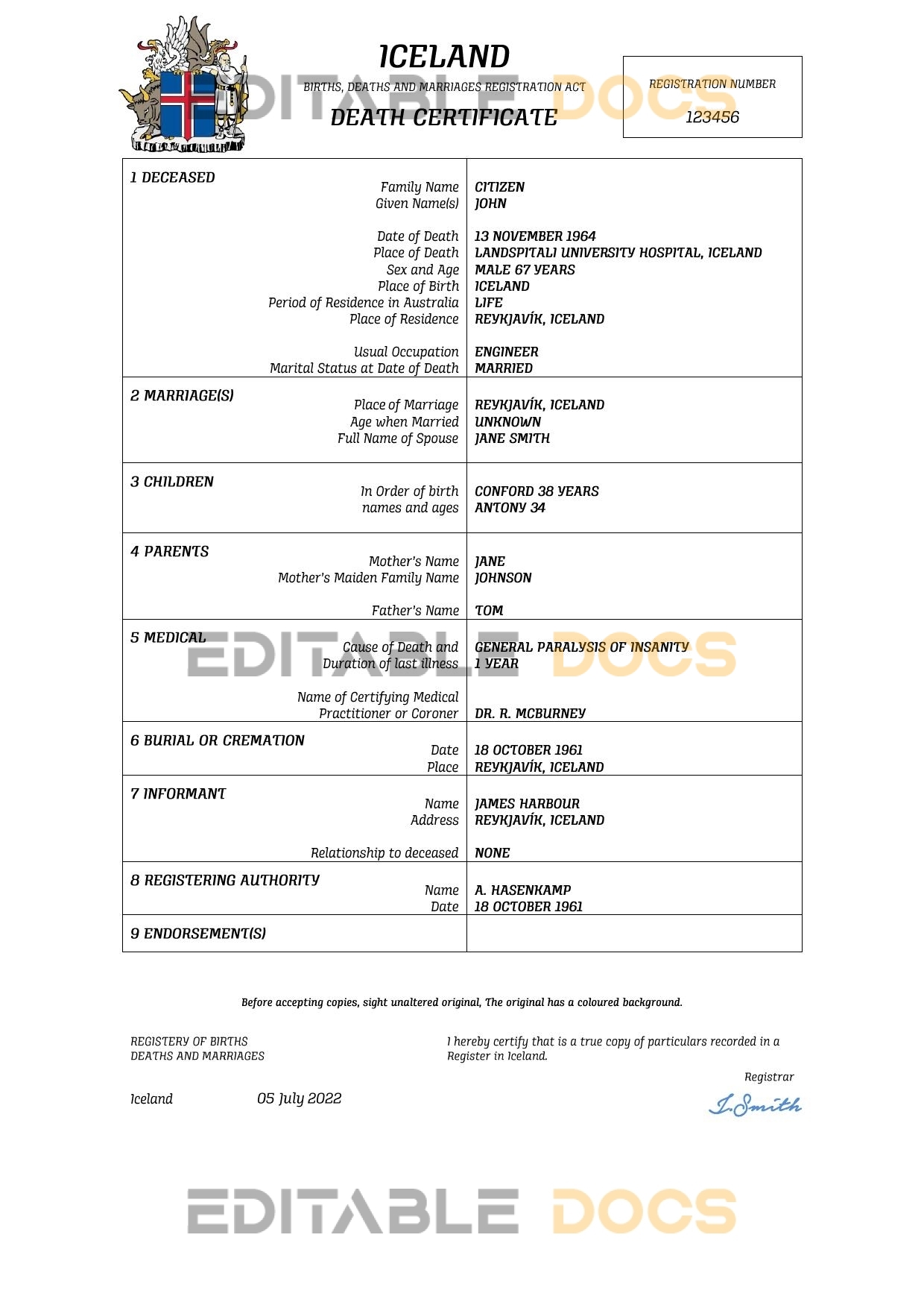 Fillable Iceland Death PDF Templates | Blank Docs