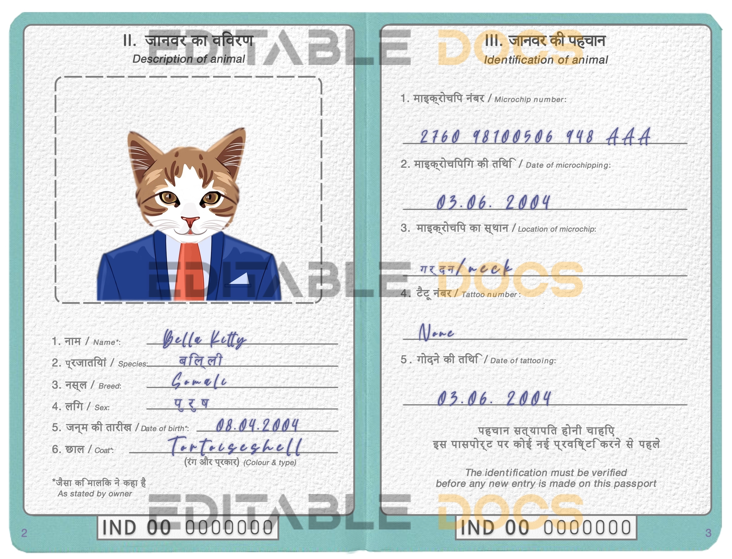 India cat Fake PSD Passport | Instant Download