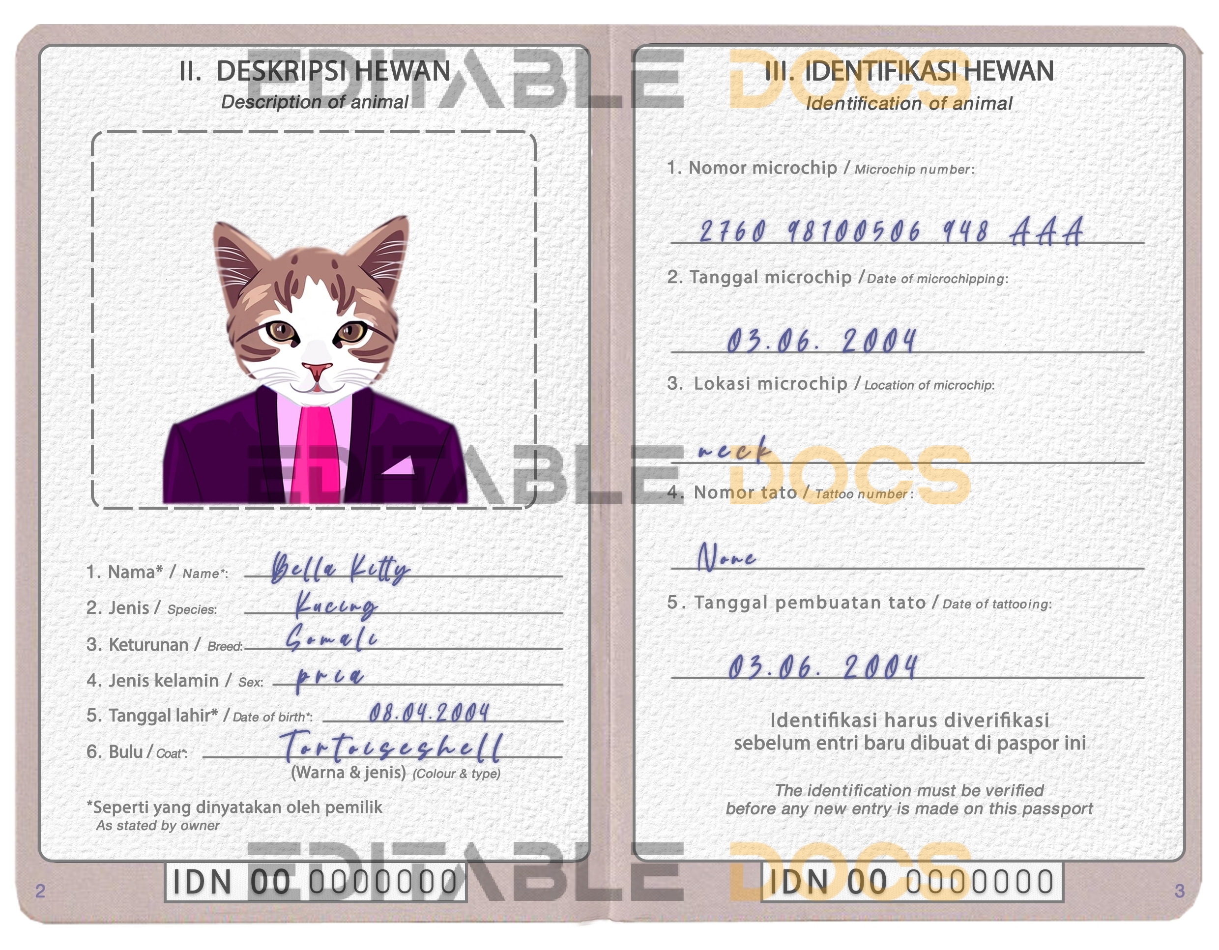 Indonesia cat Fake PSD Passport | Instant Download