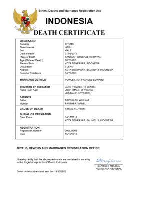 Indonesia vital record death certificate Word and PDF template