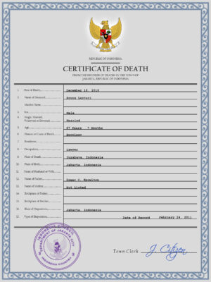 Indonesia vital record death certificate PSD template, fully editable