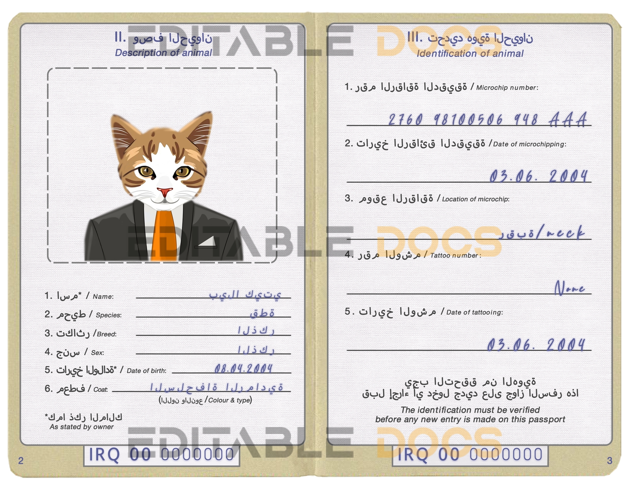 Iraq cat Fake PSD Passport | Instant Download