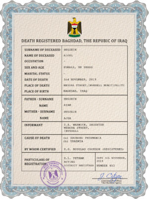 Iraq vital record death certificate PSD template