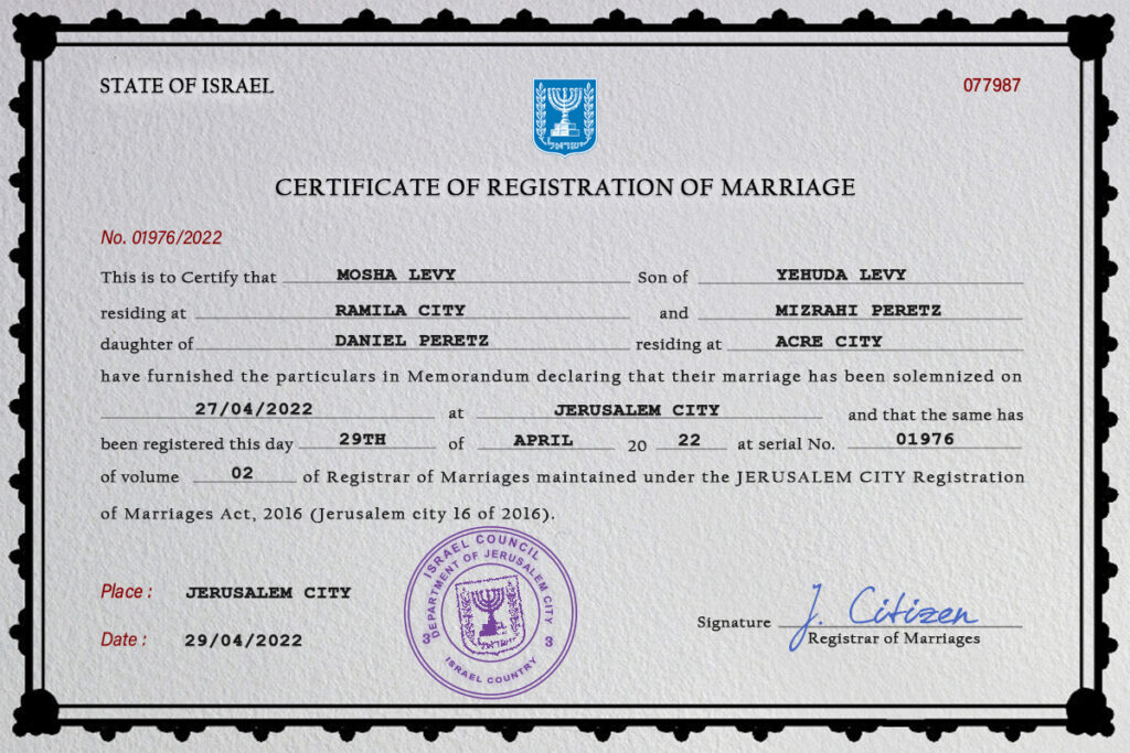 Israel marriage certificate Word and PDF template, completely editable