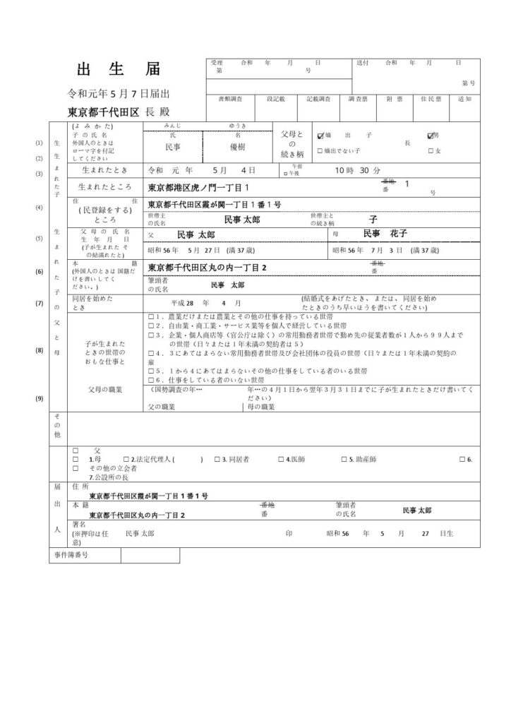 Japan birth certificate (日本の出生証明書) Word and PDF template, fully editable