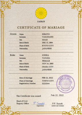Japan marriage certificate Word and PDF template, fully editable