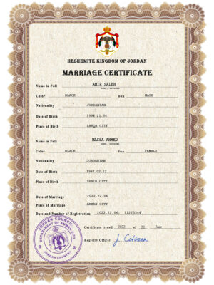 Jordan marriage certificate Word and PDF template, completely editable