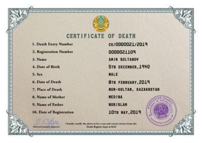 Kazakhstan death certificate PSD template, completely editable