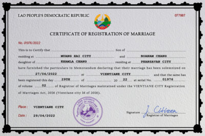Laos Marriage Certificate Editable PDF Templates