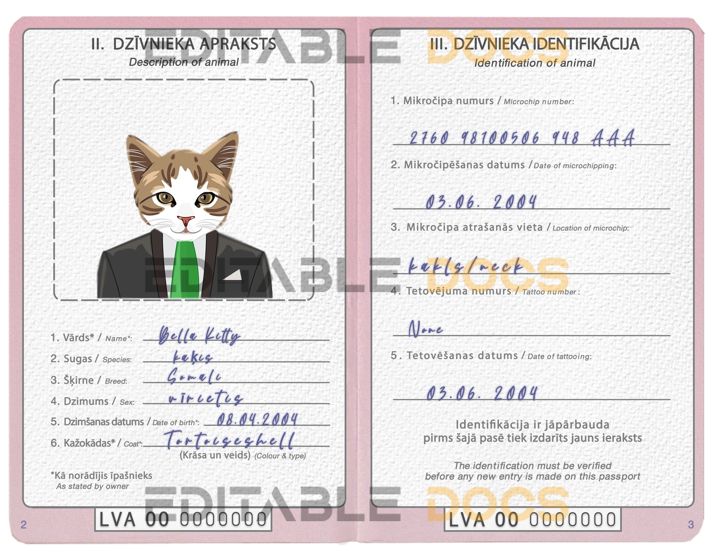 Latvia cat Fake PSD Passport | Instant Download