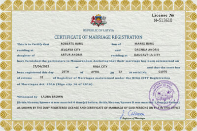 Latvia marriage certificate Word and PDF template, fully editable