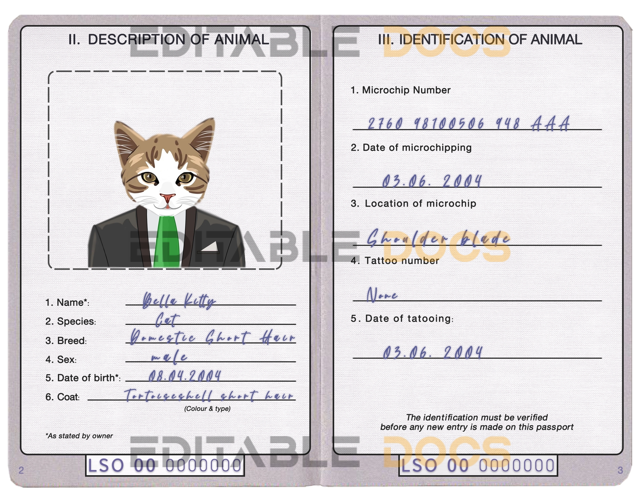 Lesotho cat Fake PSD Passport | Instant Download