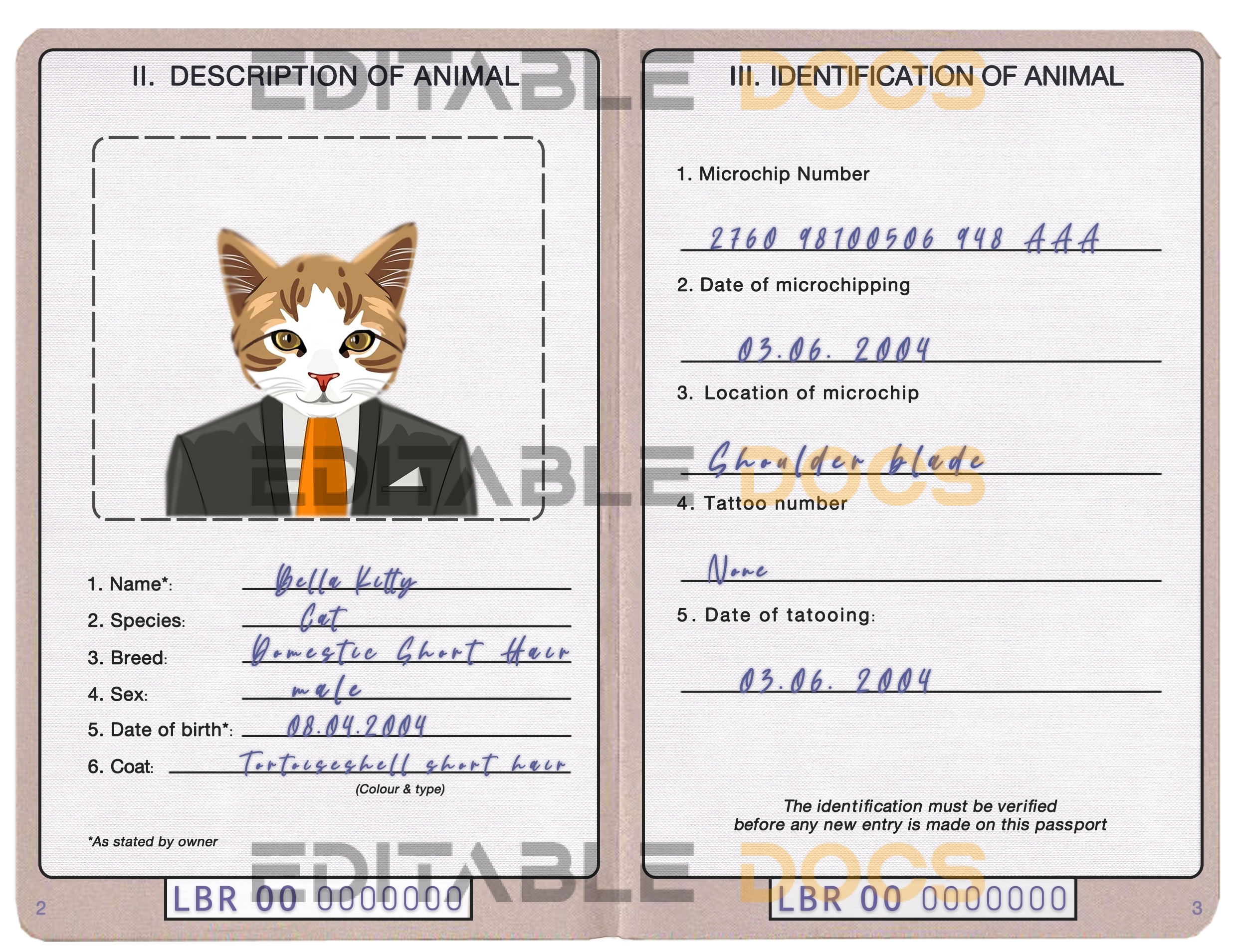 Liberia cat Fake PSD Passport | Instant Download