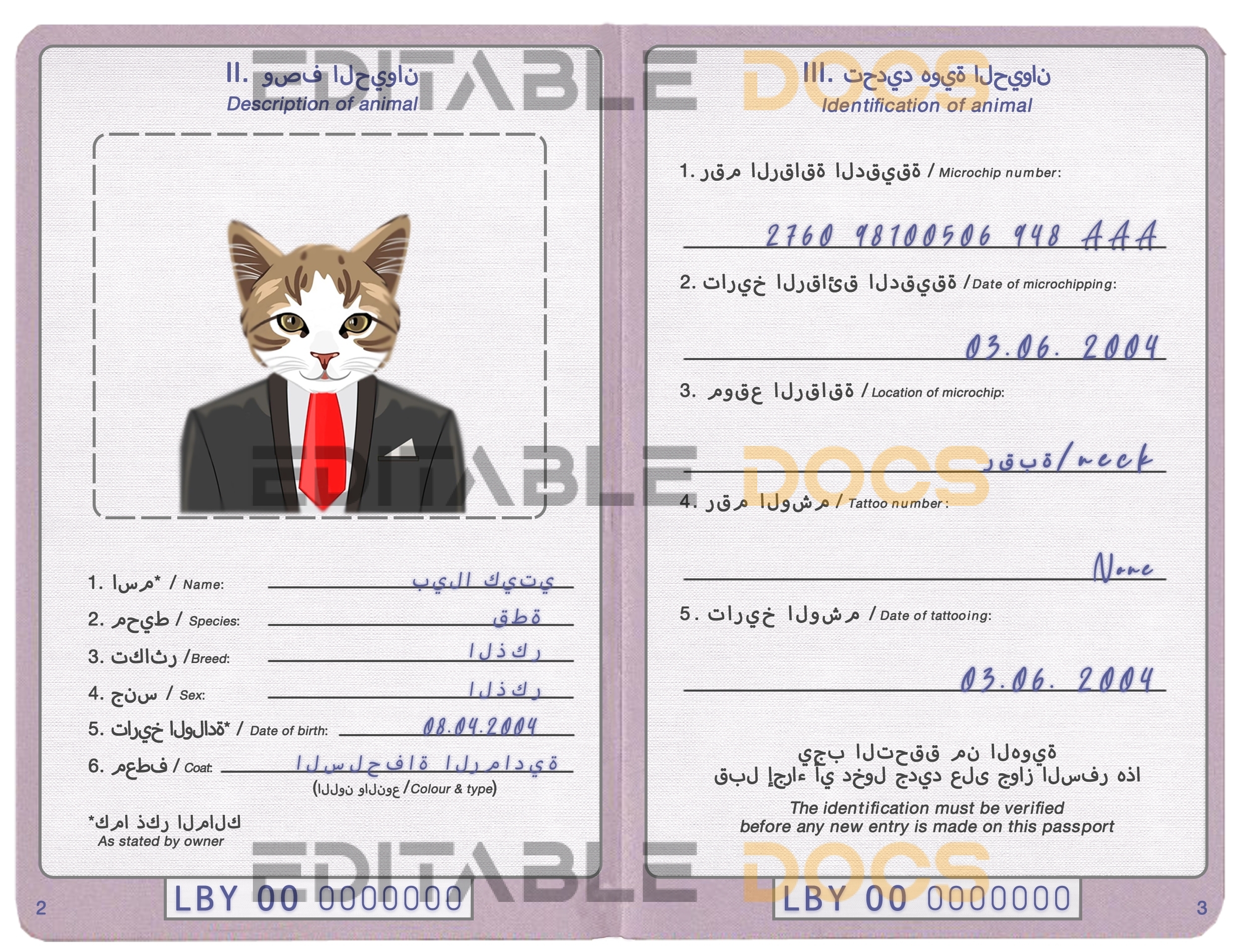 Libya cat Fake PSD Passport | Instant Download