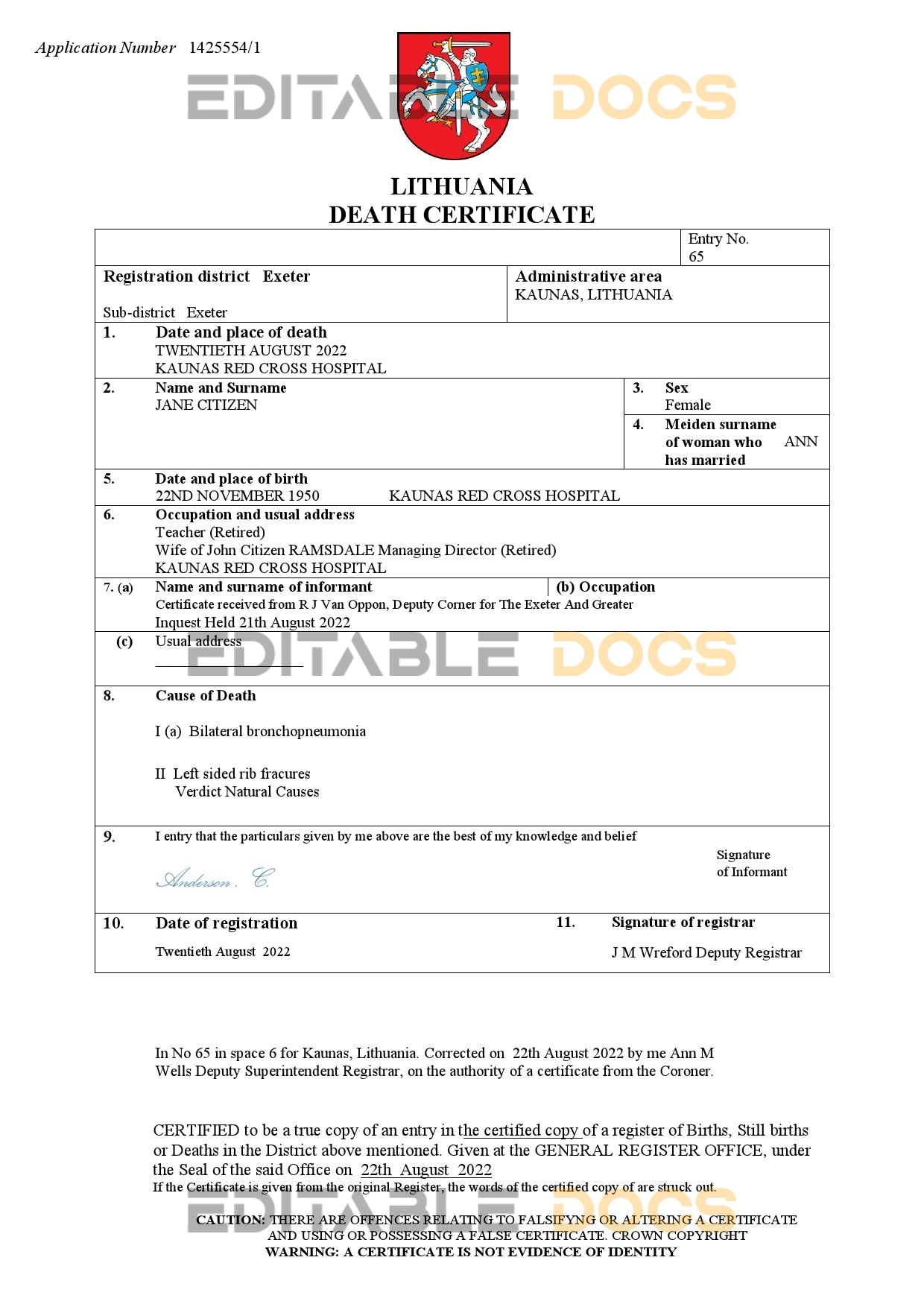 Fillable Lithuania Death PDF Templates | Blank Docs