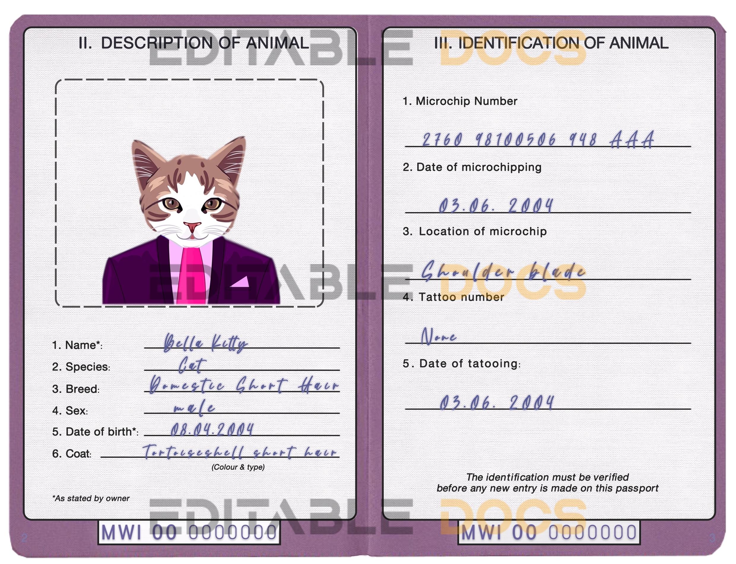 Malawi cat Fake PSD Passport | Instant Download