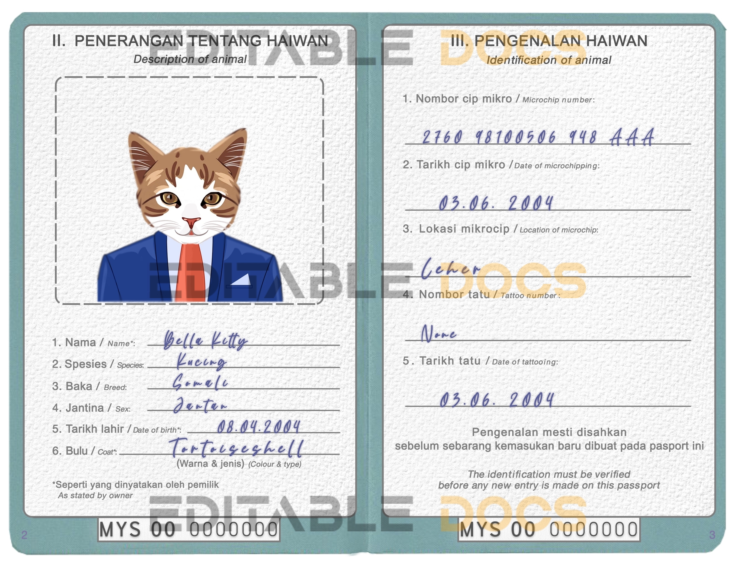 Malaysia cat Fake PSD Passport | Instant Download