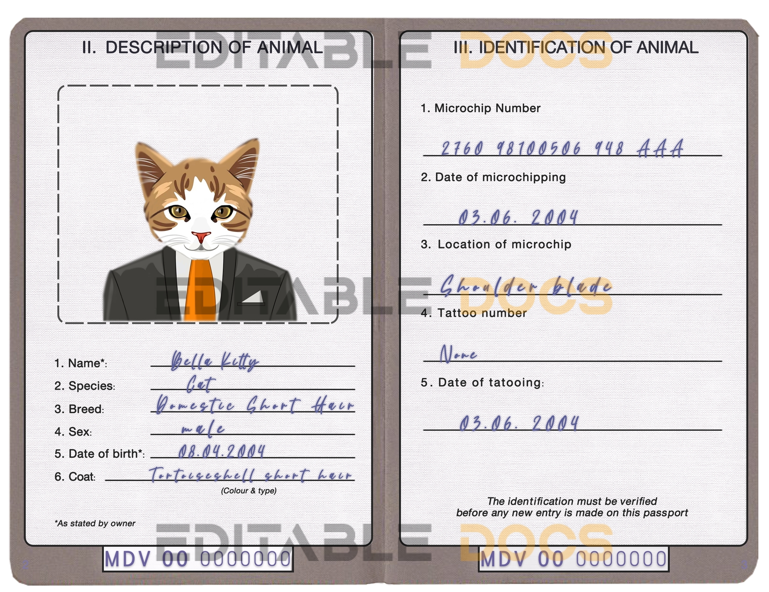 Maldives cat Fake PSD Passport | Instant Download