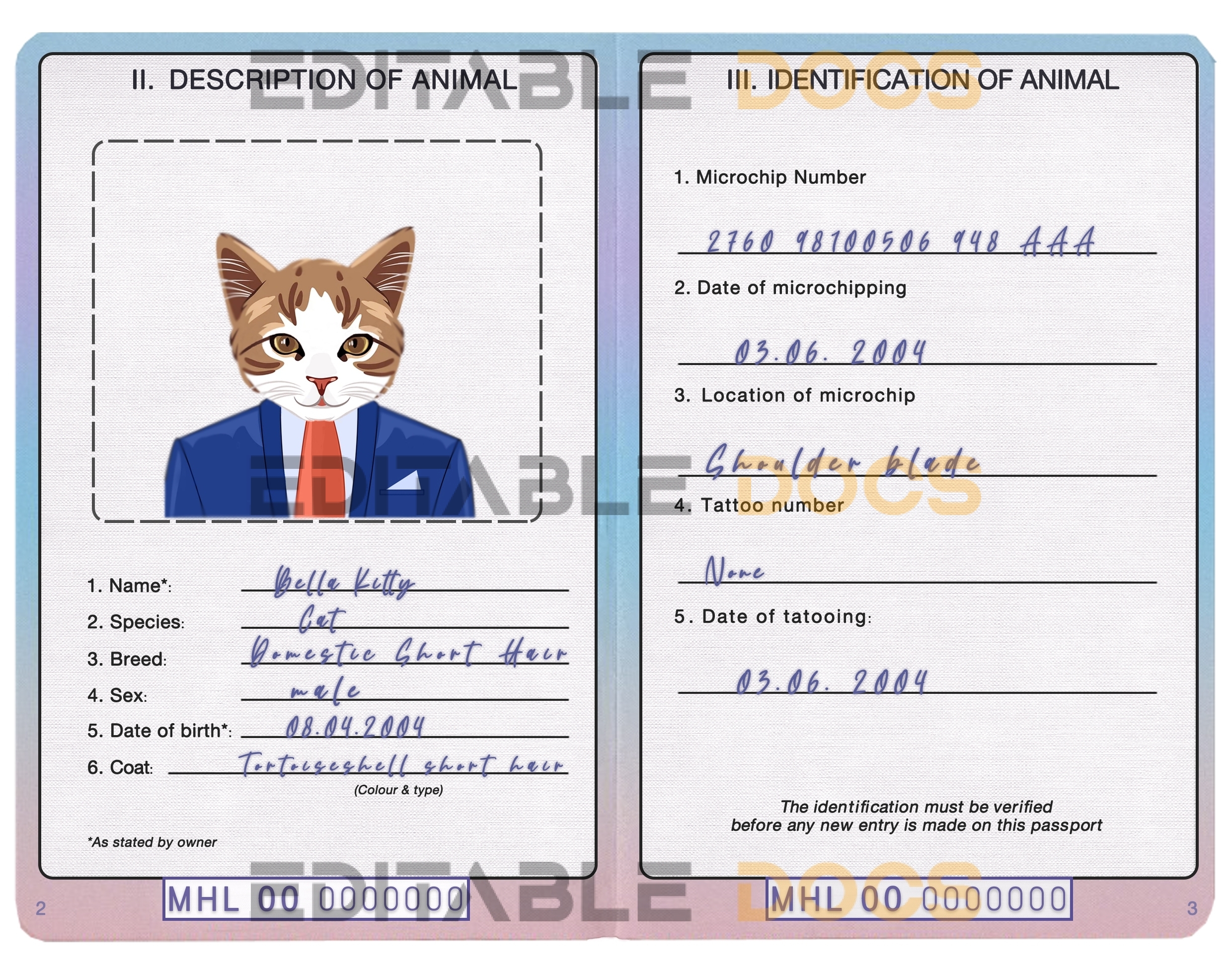 Marshall Islands cat Fake PSD Passport | Instant Download