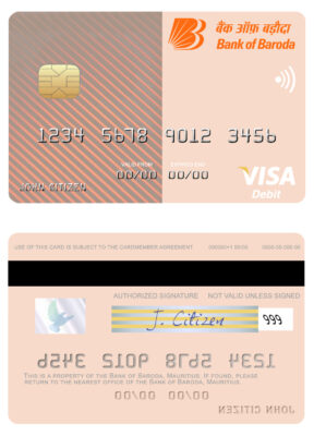 Editable Mauritius Bank of Baroda visa debit card Templates