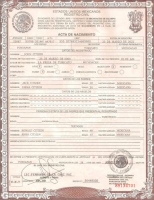 Authentic Mexico Birth Certificate Template Customize and Download Online