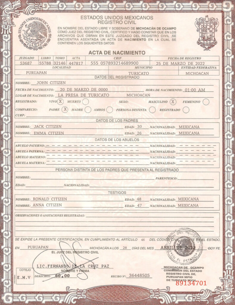 Authentic Mexico Birth Certificate Template Customize and Download Online
