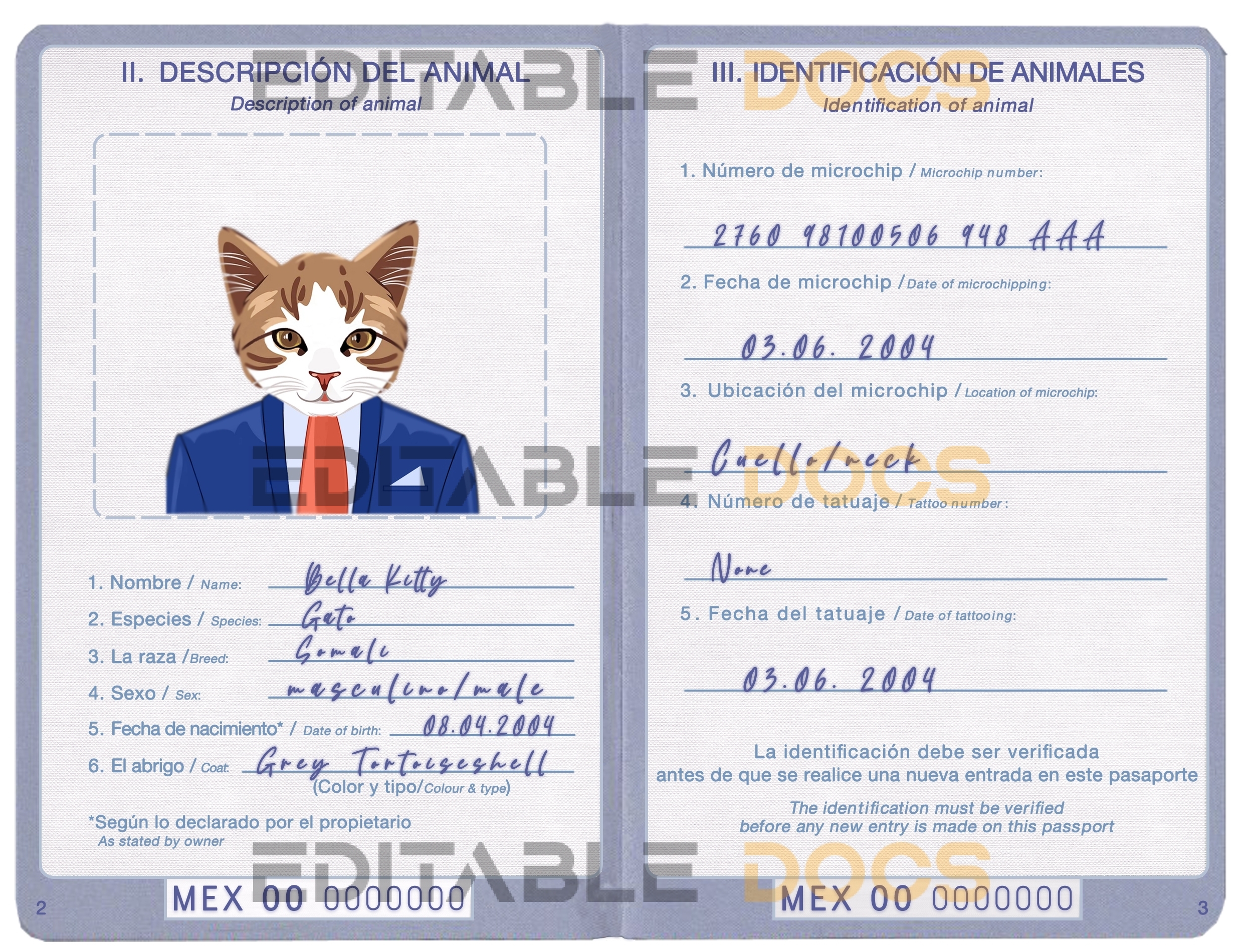 Mexico cat Fake PSD Passport | Instant Download