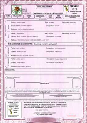Mexico marriage certificate PSD template, fully editable