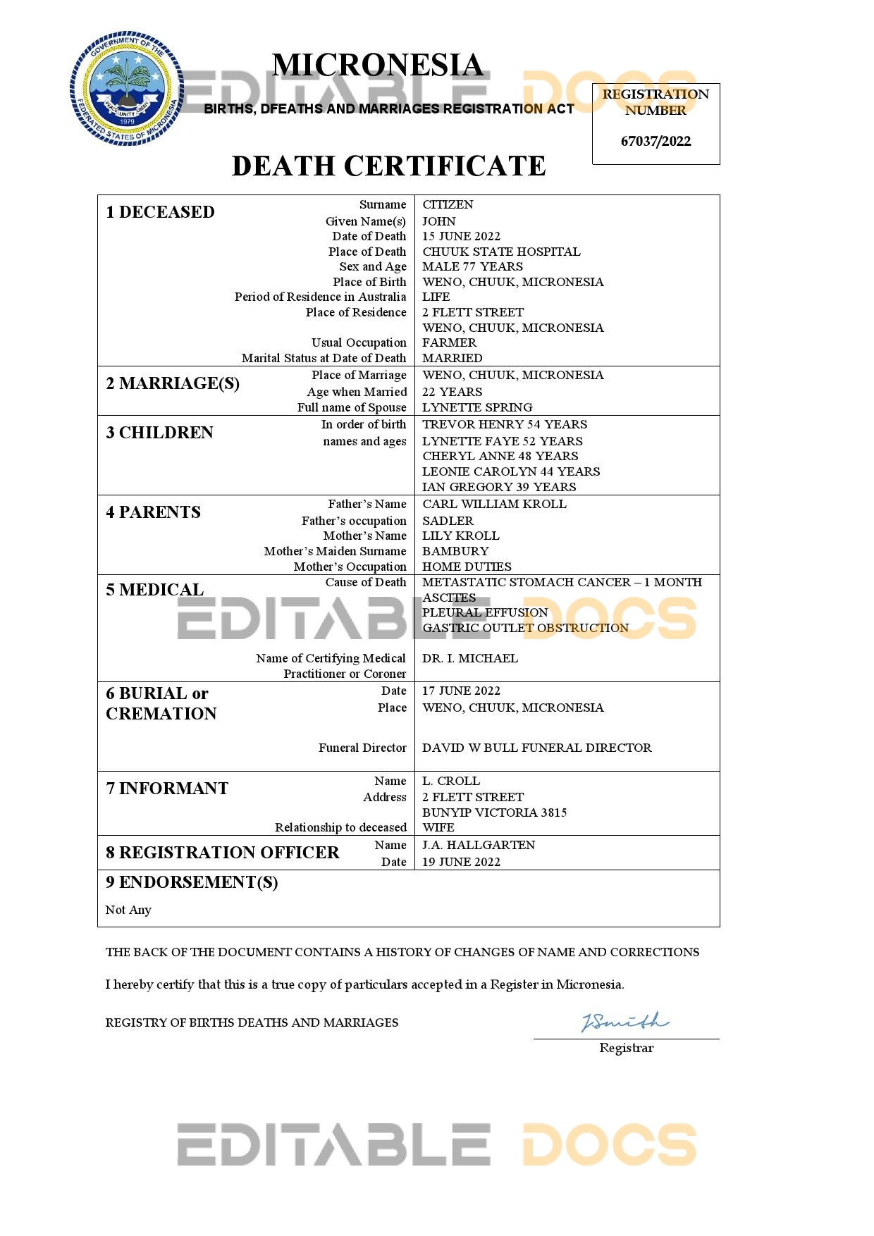 Fillable Micronesia Death PDF Templates | Blank Docs