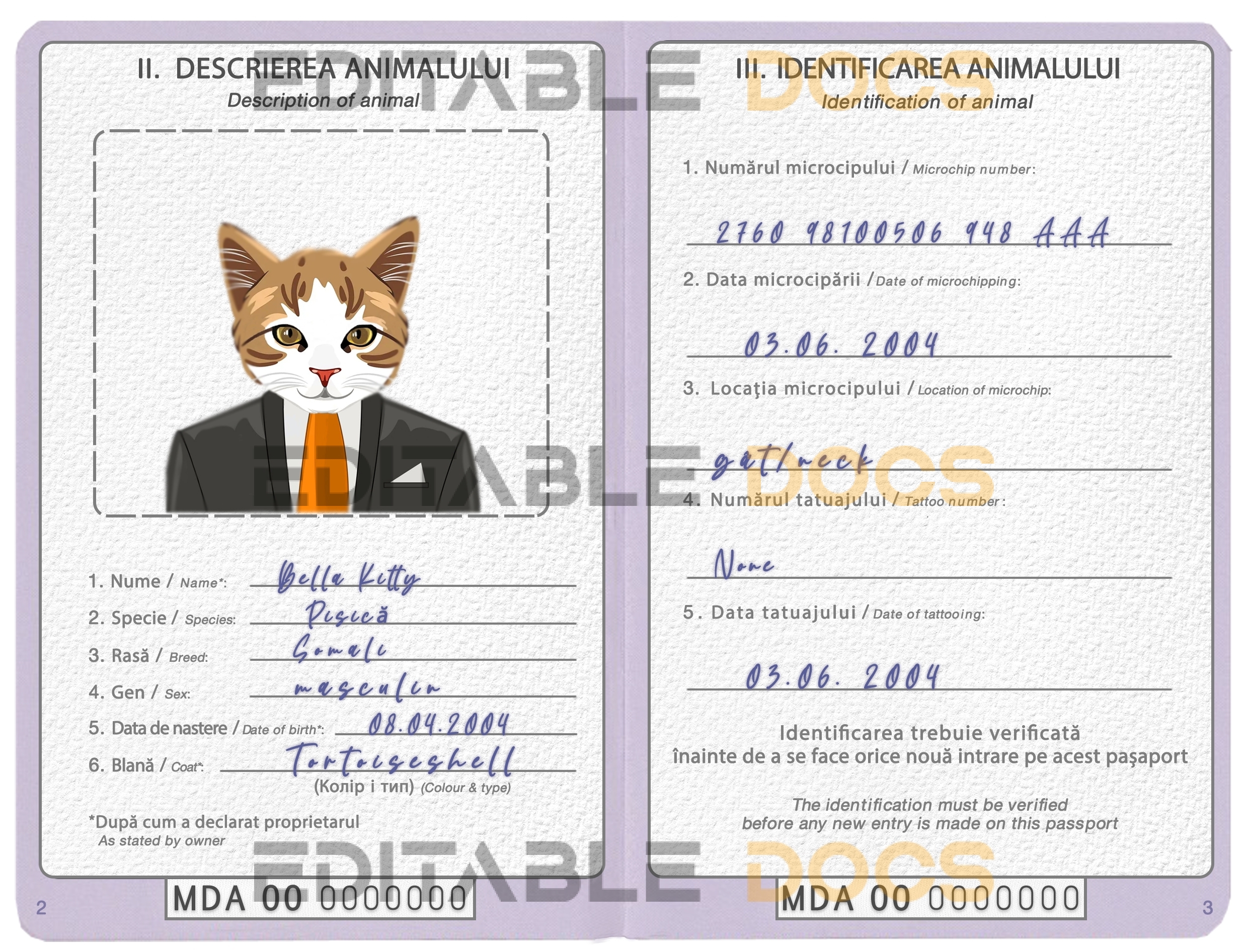 Moldova cat Fake PSD Passport | Instant Download