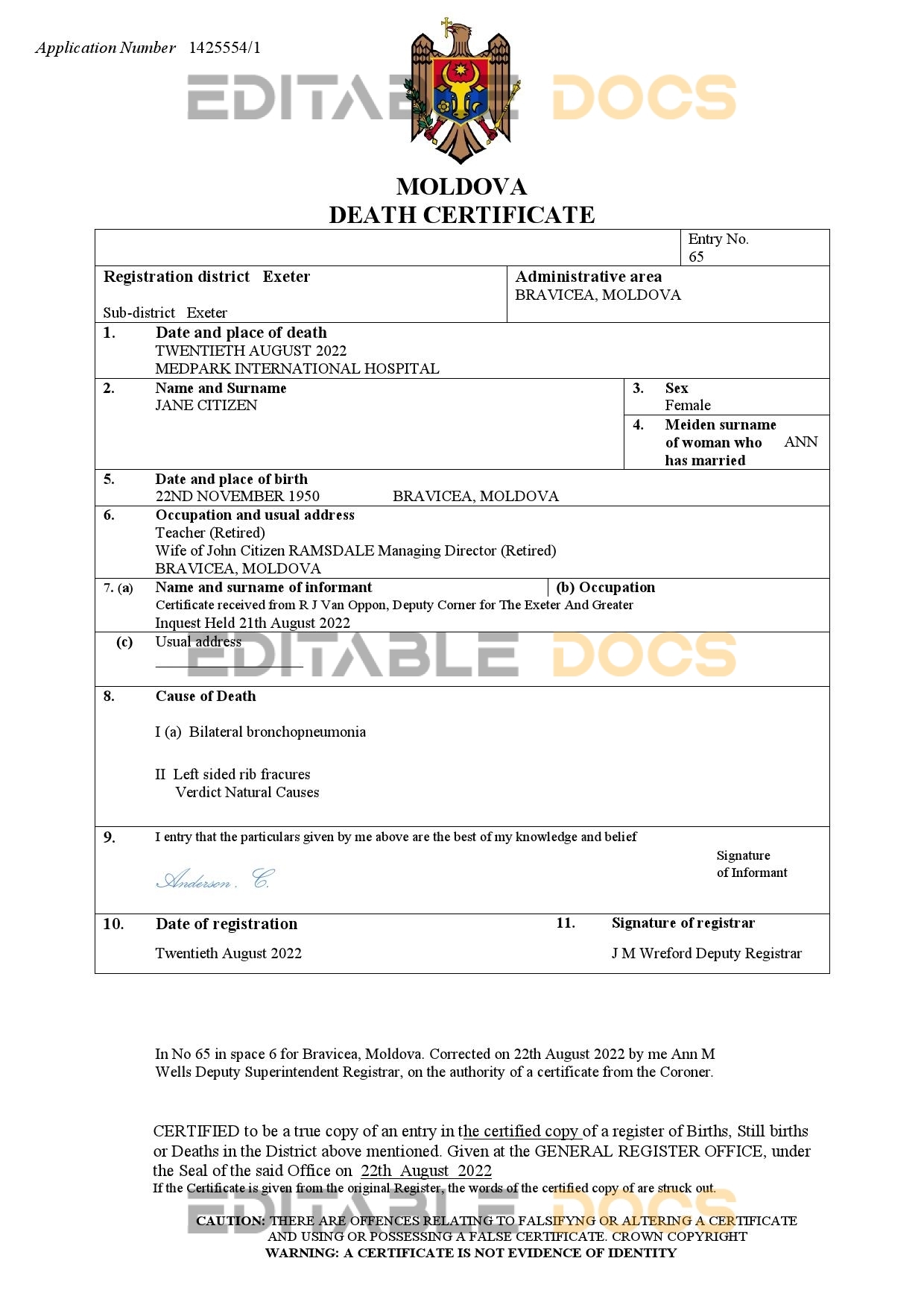 Fillable Moldova Death PDF Templates | Blank Docs