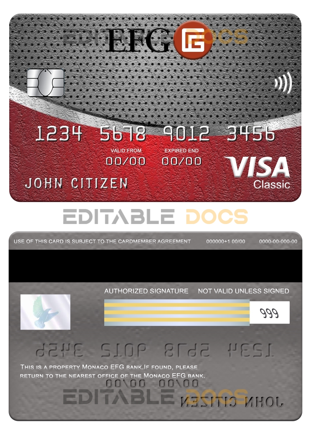 Editable Monaco EFG Bank visa classic card Templates in PSD Format
