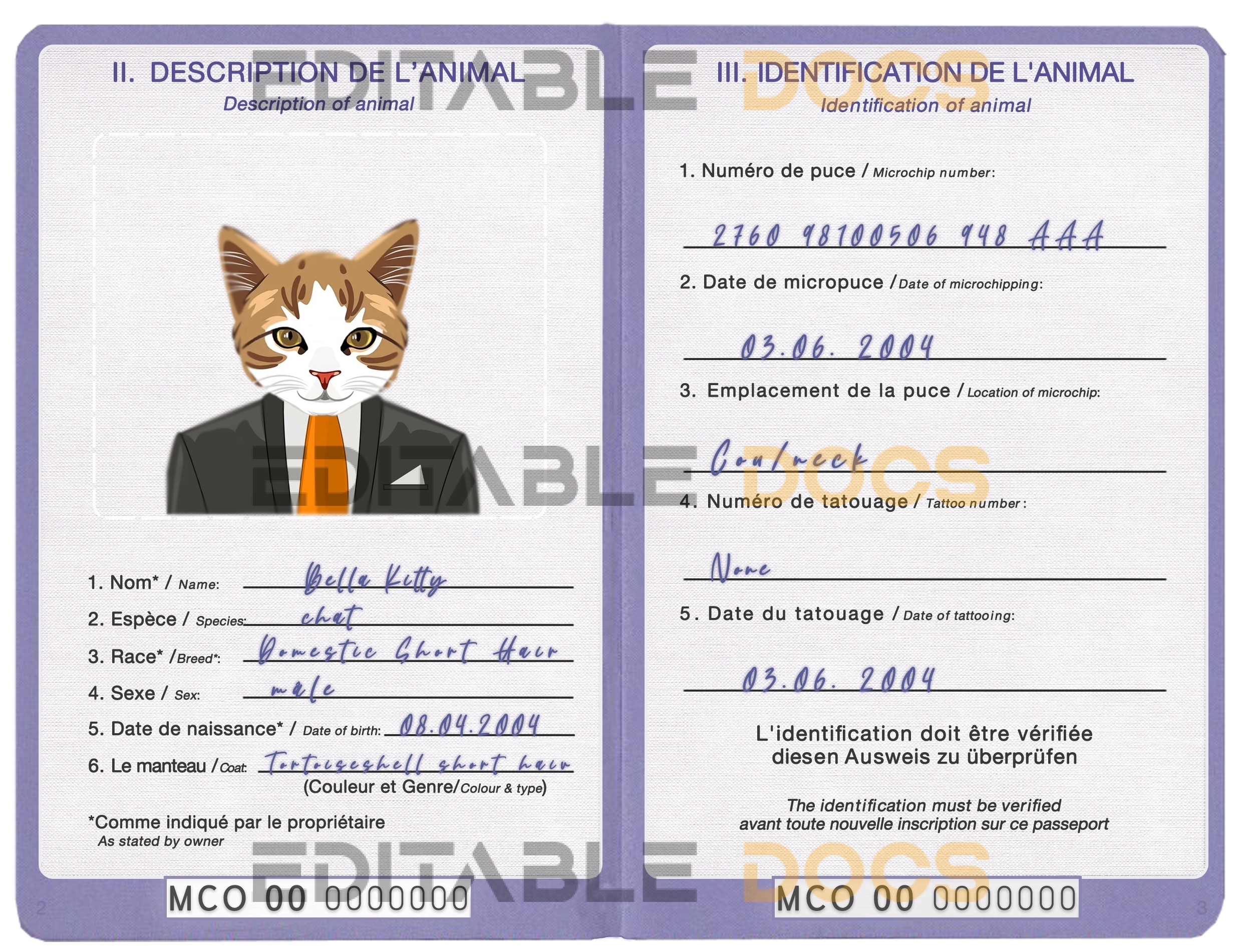 Monaco cat Fake PSD Passport | Instant Download