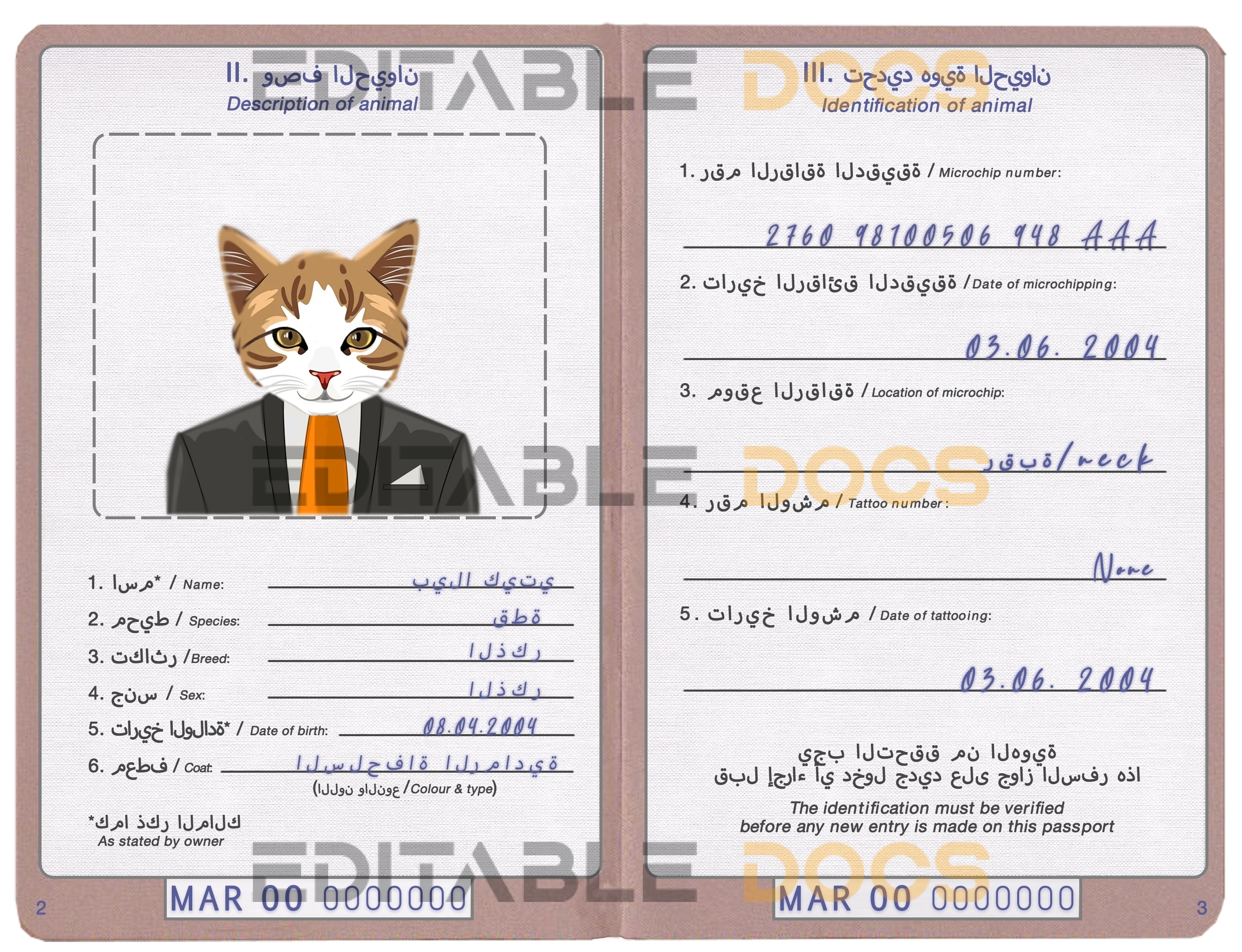 Morocco cat Fake PSD Passport | Instant Download
