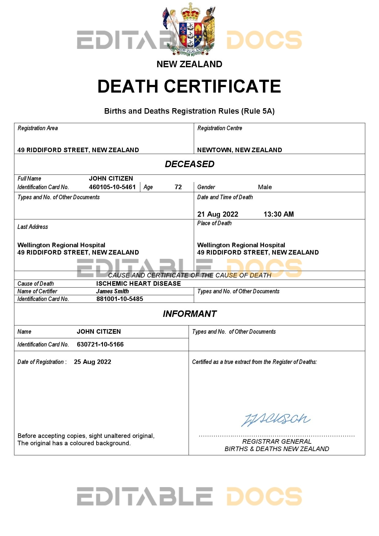 Fillable New Zealand Death PDF Templates | Blank Docs