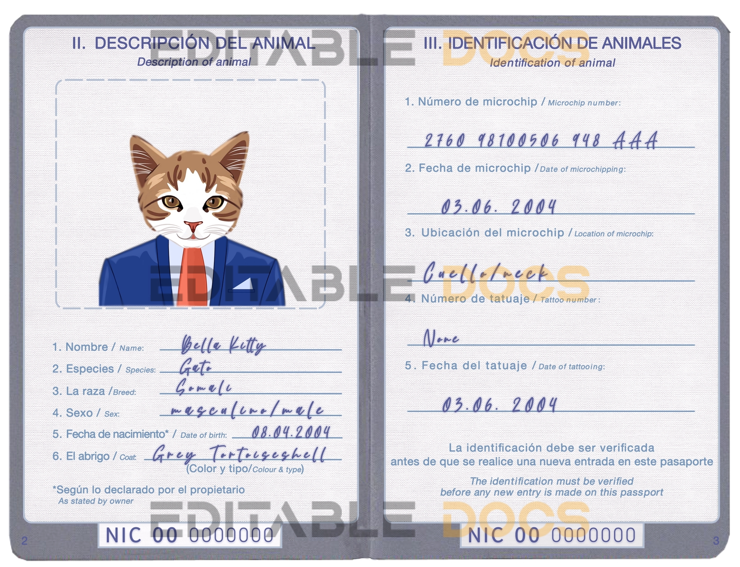 Nicaragua cat Fake PSD Passport | Instant Download