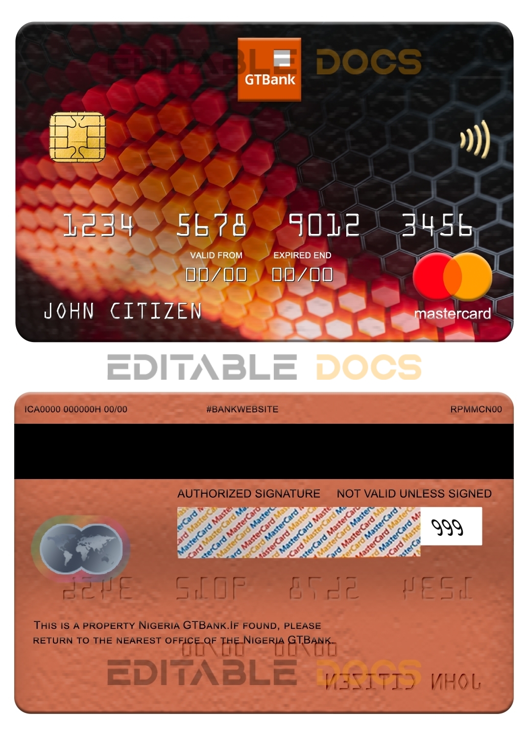 Fillable Nigeria GTBank mastercard Templates | Layer-Based PSD
