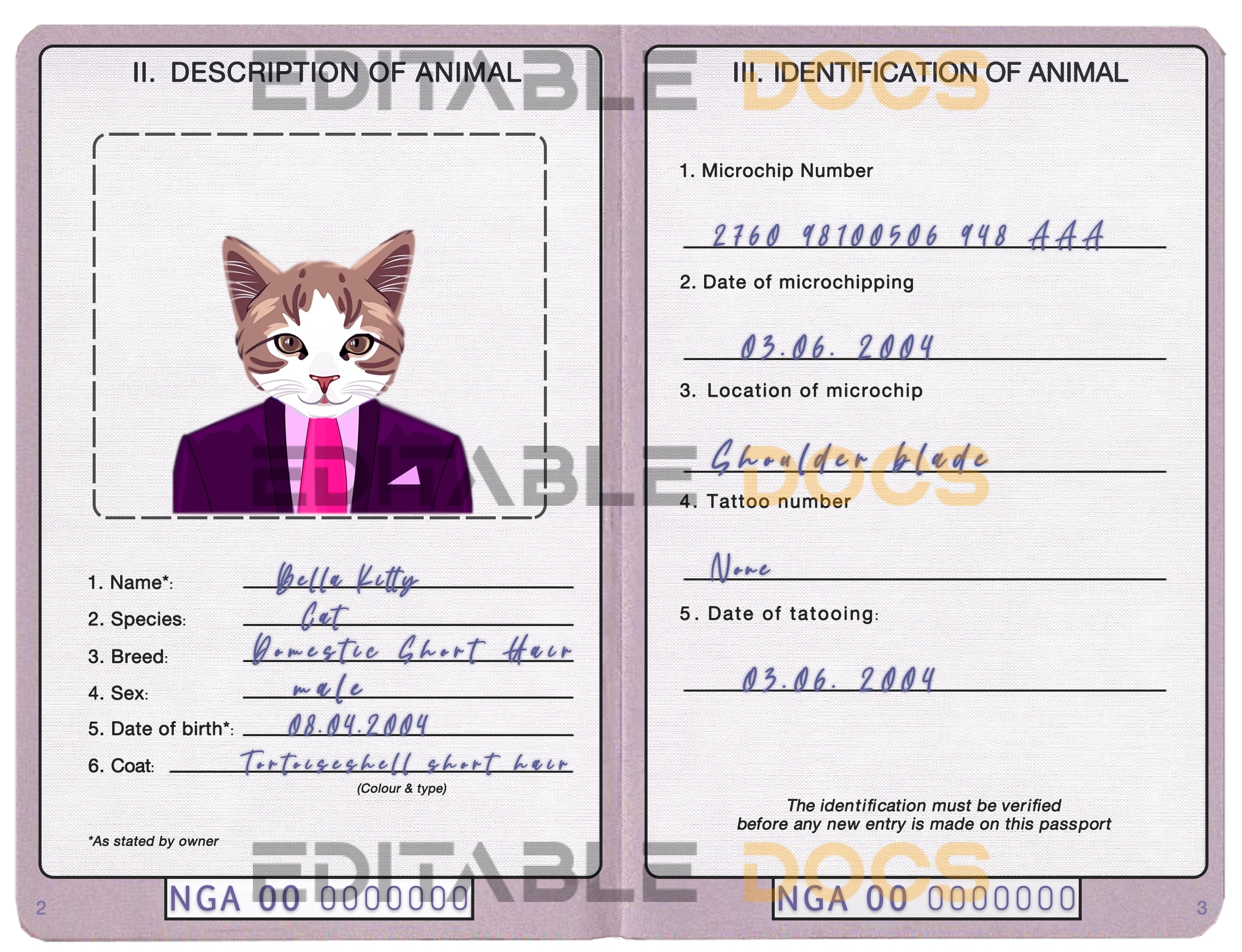 Nigeria cat Fake PSD Passport | Instant Download