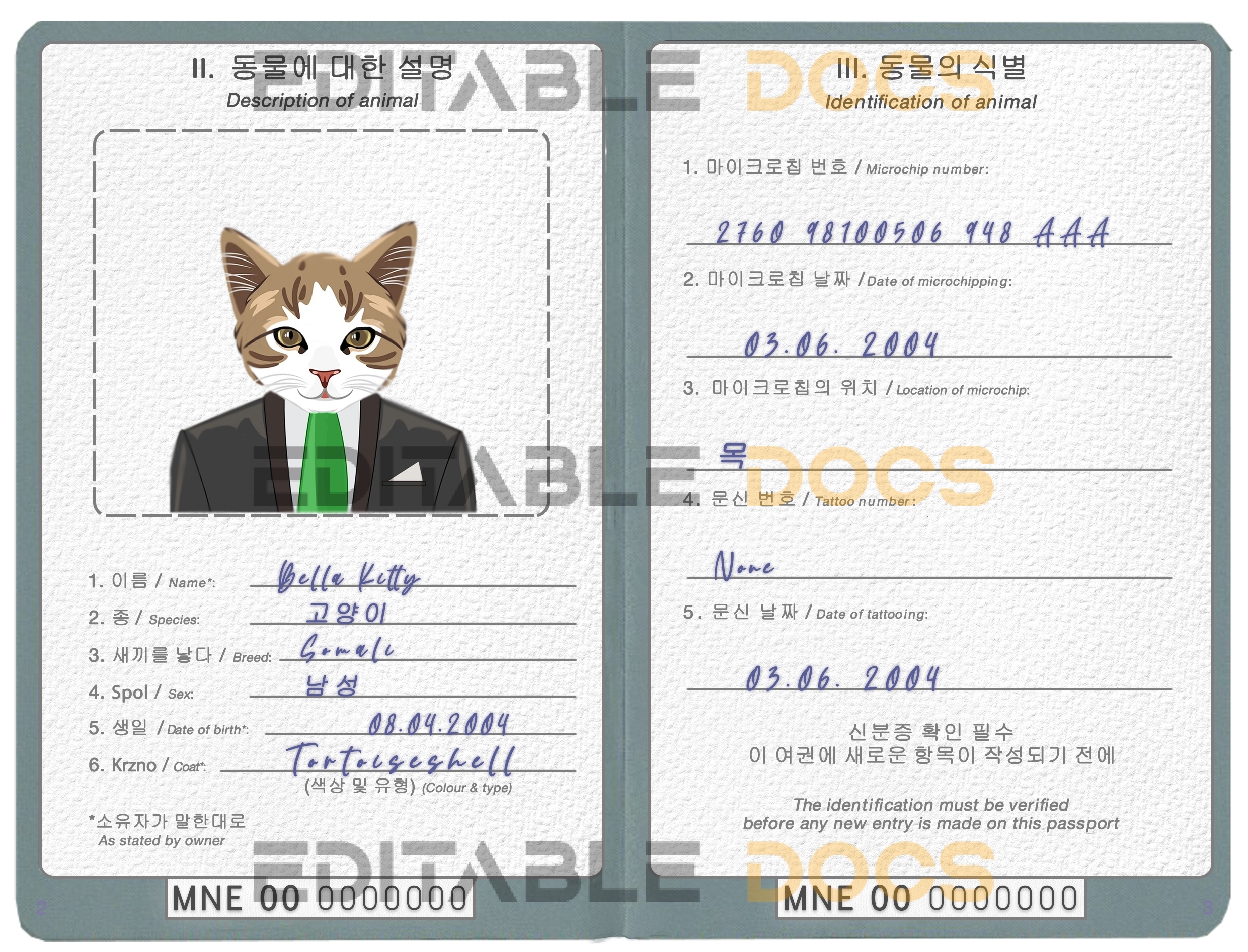 North Korea cat Fake PSD Passport | Instant Download