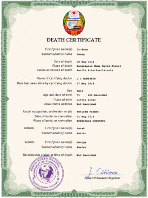 Oman vital record death certificate PSD template, fully editable